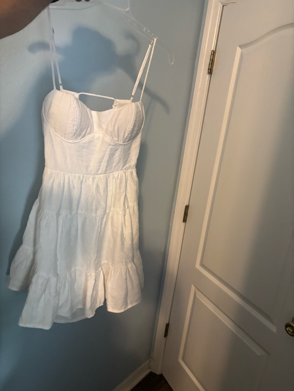 White Bustier Chemise with Tiered Skirt and Adjustable Straps